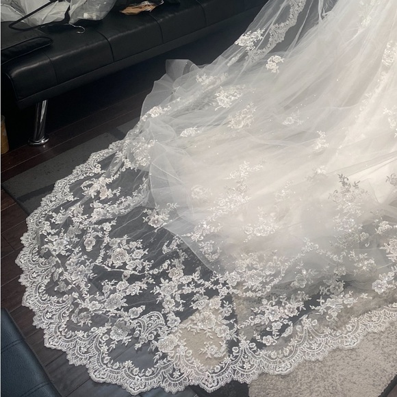 Beautiful Cathedral Length Mantilla Veil Delicate Lace Sequins - Picture 4 of 11